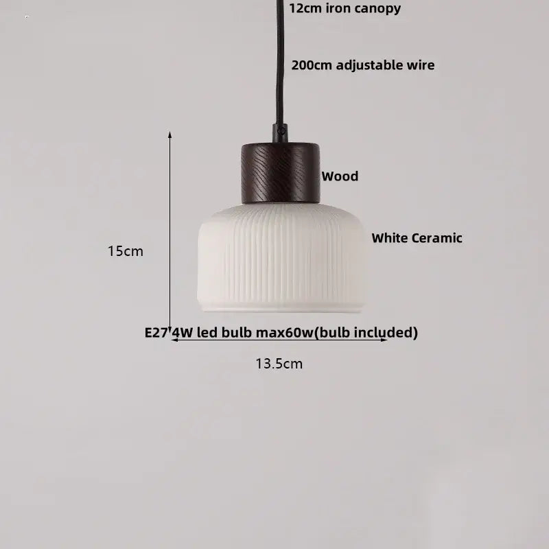 White ceramic pendant light with ribbed texture and dark wood accent for decorbites clear glass led kitchen hanging lamp