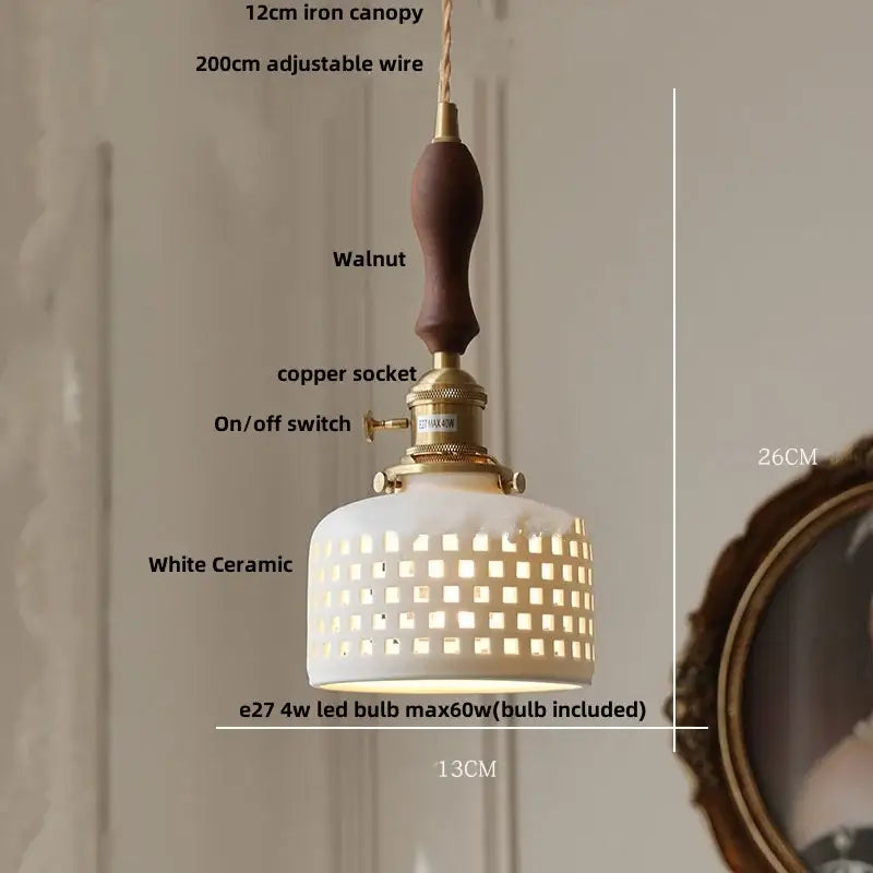 White ceramic pendant light with walnut iron canopy and brass accents for decorbites clear glass led kitchen lighting