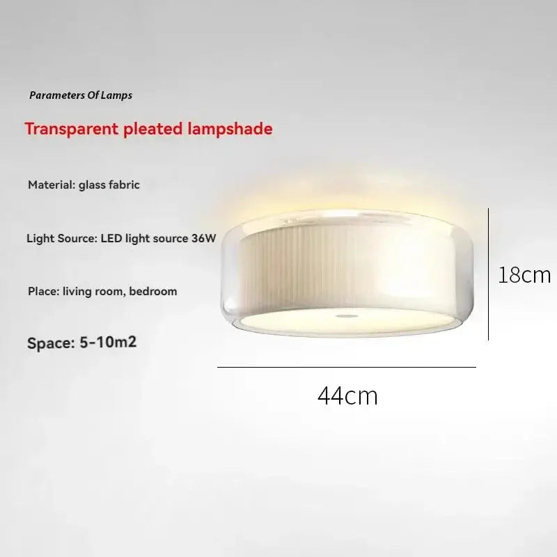 Modern ceiling light with textured gold frame and transparent pleated white glass shade featuring led 36w bulb