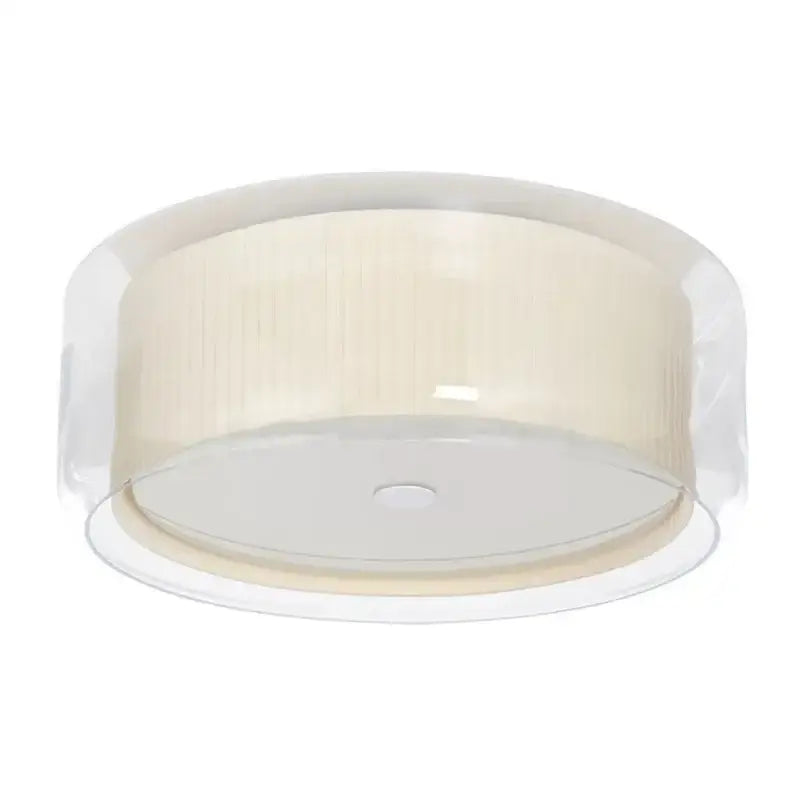 Beige and clear glass ceiling lamp with a frosted cylindrical pleated white glass shade for bedroom use