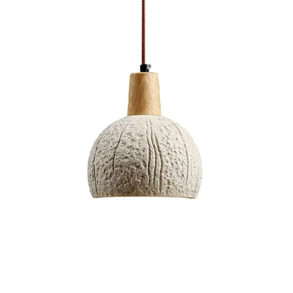 Textured gray cement and wood pendant lamp with off-white concrete shade natural wood neck brown cord decorbites cement chandelier