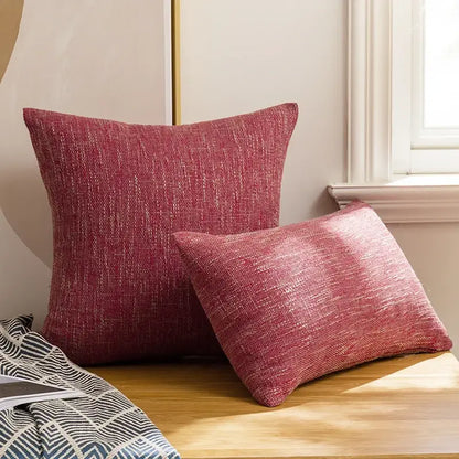 Two red textured linen cotton throw pillowcases with a subtle woven pattern for living room decorbites linen cotton decorbites linen cotton throw pillowcase