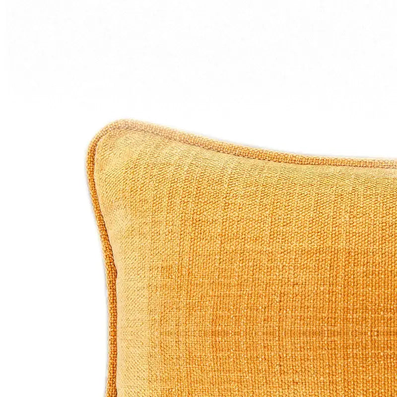 Textured mustard-yellow cotton linen pillow cover with woven fabric and stitched edges for living room decorbites cotton linen