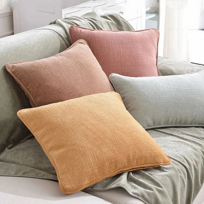 Soft textured cotton linen pillow cover in muted terracotta dusty rose and sage green for living room decorbites cotton linen