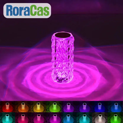 A textured translucent purple crystal led night light casting circular patterns as decorbites crystal led bedroom ambient lamp