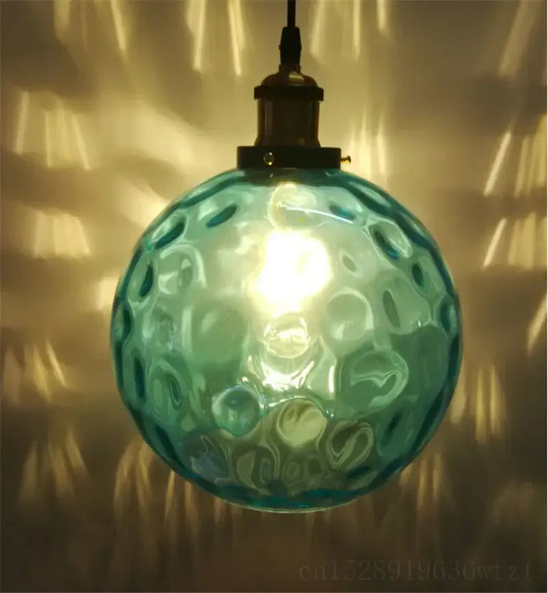 Teal textured glass globe pendant light with brass fixture decorbites blue glass ball pendant lights for kitchens