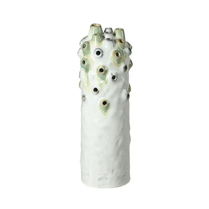 Textured white and green coral ball ceramic vase with organic surface and circular openings for living room decorbites coral ball