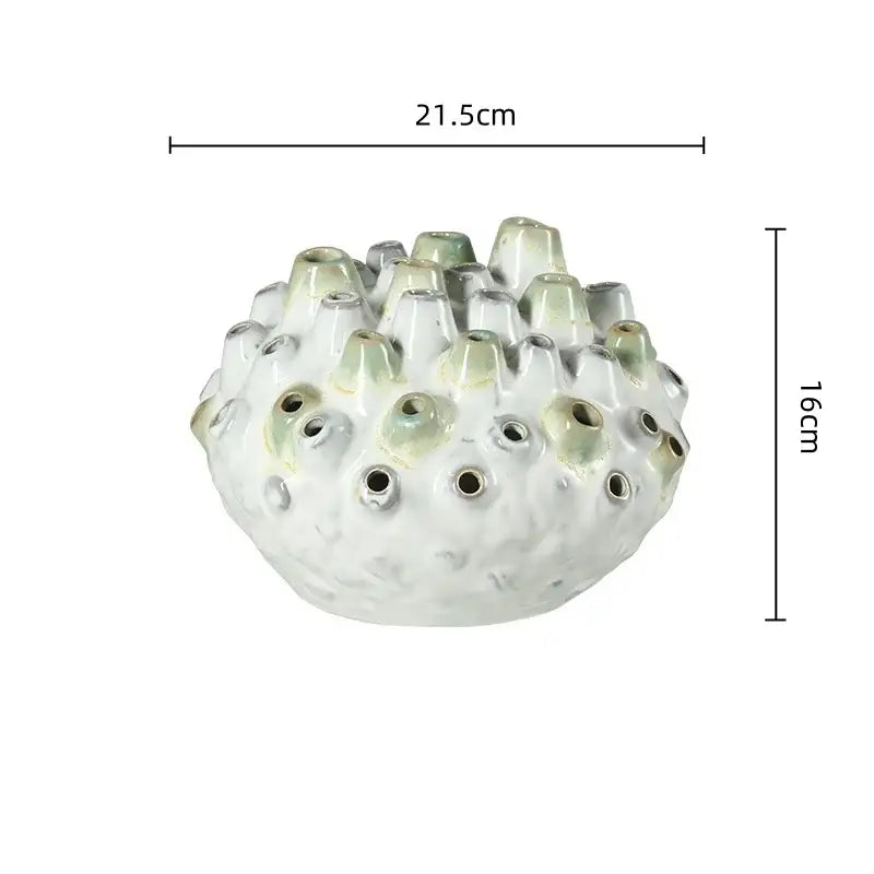 Textured white and green coral ball ceramic vase with spiky surface for living room decorbites coral ball ornaments