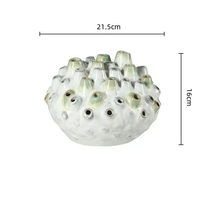 Textured white and green coral ball ceramic vase with spiky surface for living room decorbites coral ball ornaments