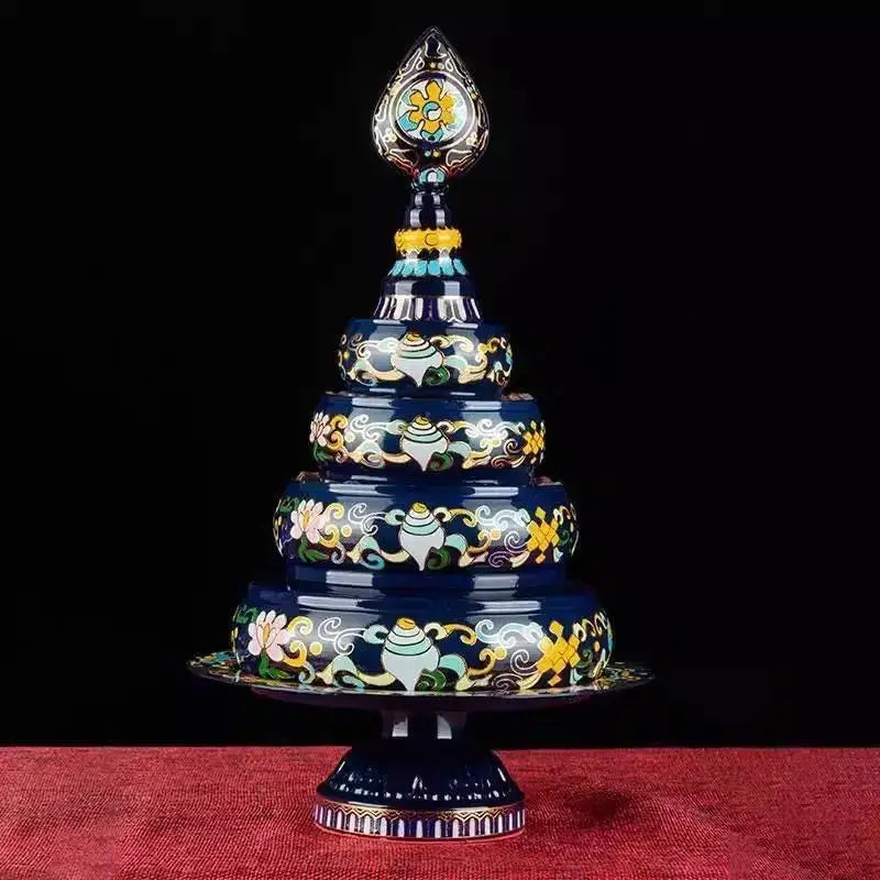 Deep blue ceramic tea pan with intricate gold white and green floral patterns from decorbites cloisonné manda pan collection