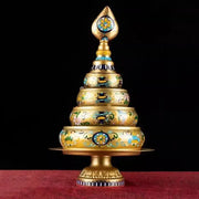 Golden tibetan cloisonné manda pan tea pan with intricate engravings and vibrant blue and green enamel accents decorbites cloisonné manda