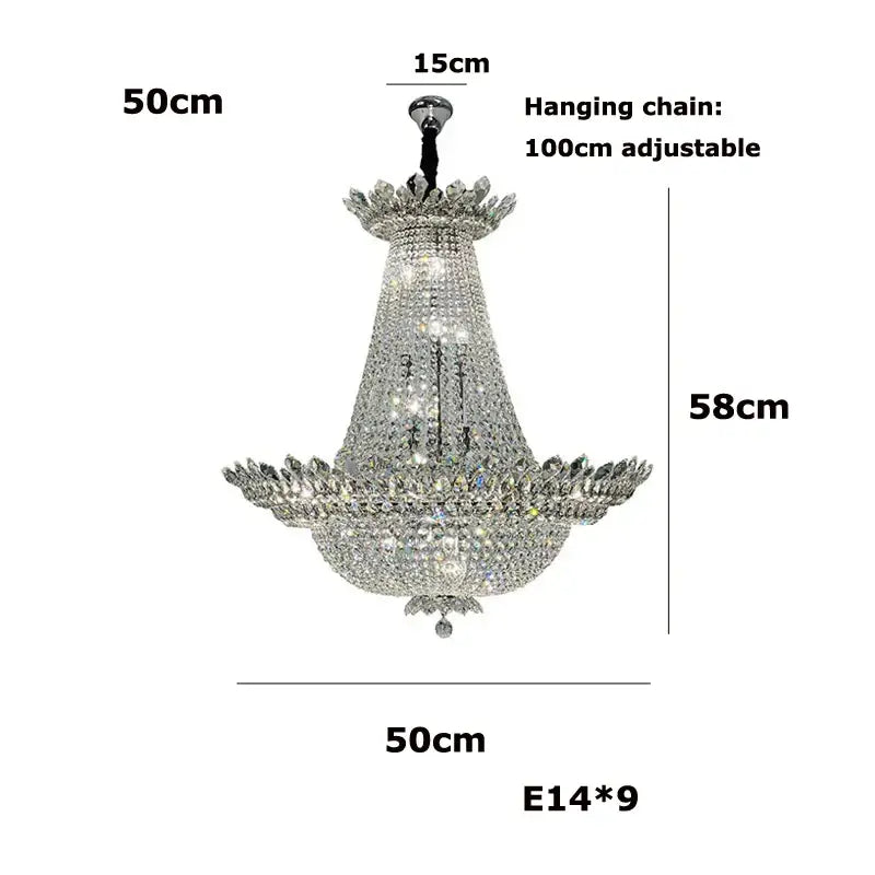 A tiered crystal chrome led chandelier with fluted decorbites k9 crystal and 100cm adjustable hanging chain