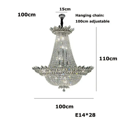 A tiered crystal chrome led chandelier with 28 e14 bulbs featuring decorbites k9 crystal for living room lighting