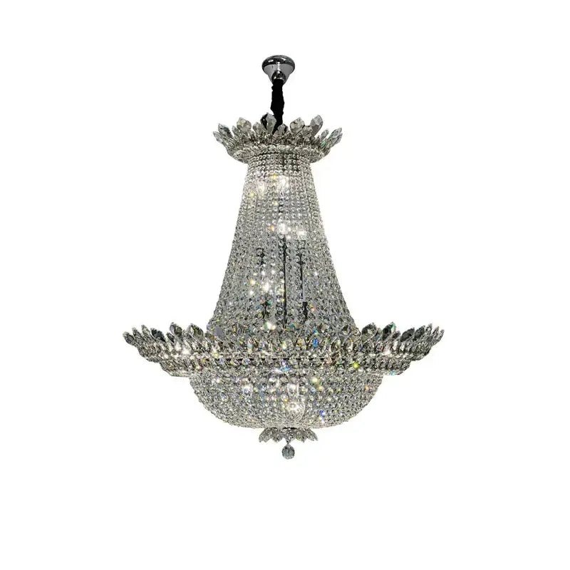 Tiered crystal chrome led chandelier with sparkling silver decorbites k9 crystal and leaf-like embellishments for living room lighting