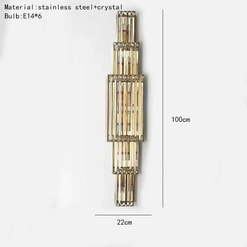 Modern tiered golden decorbites clear glass wall lamp with translucent crystal panels and polished stainless steel frame