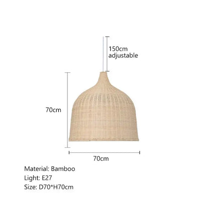 Beige bamboo weaving led pendant lights with dome-shaped woven shade and adjustable 150cm chain for dining room