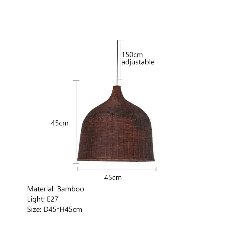 Dark brown handwoven bamboo weaving led pendant lights with dome shade and adjustable length for dining room use