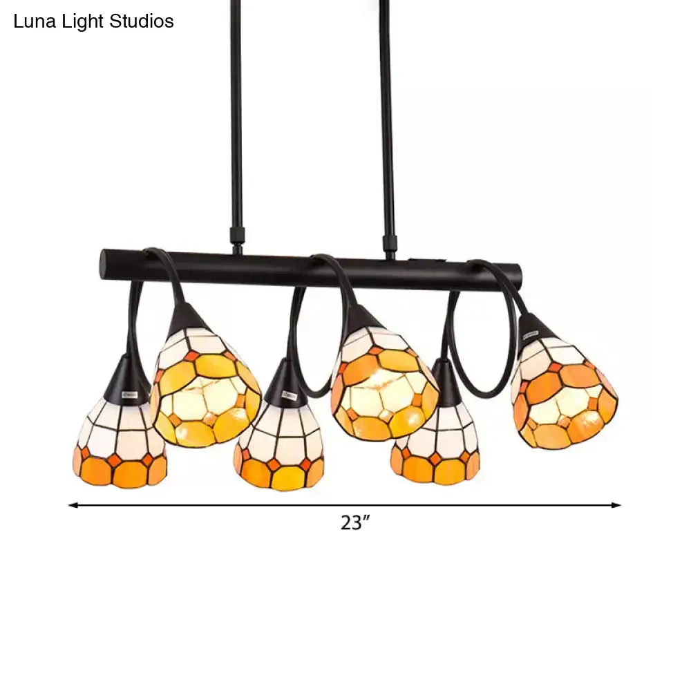 Decorbites tiffany style kitchen island lighting with five amber and cream stained glass shades on black metal bar