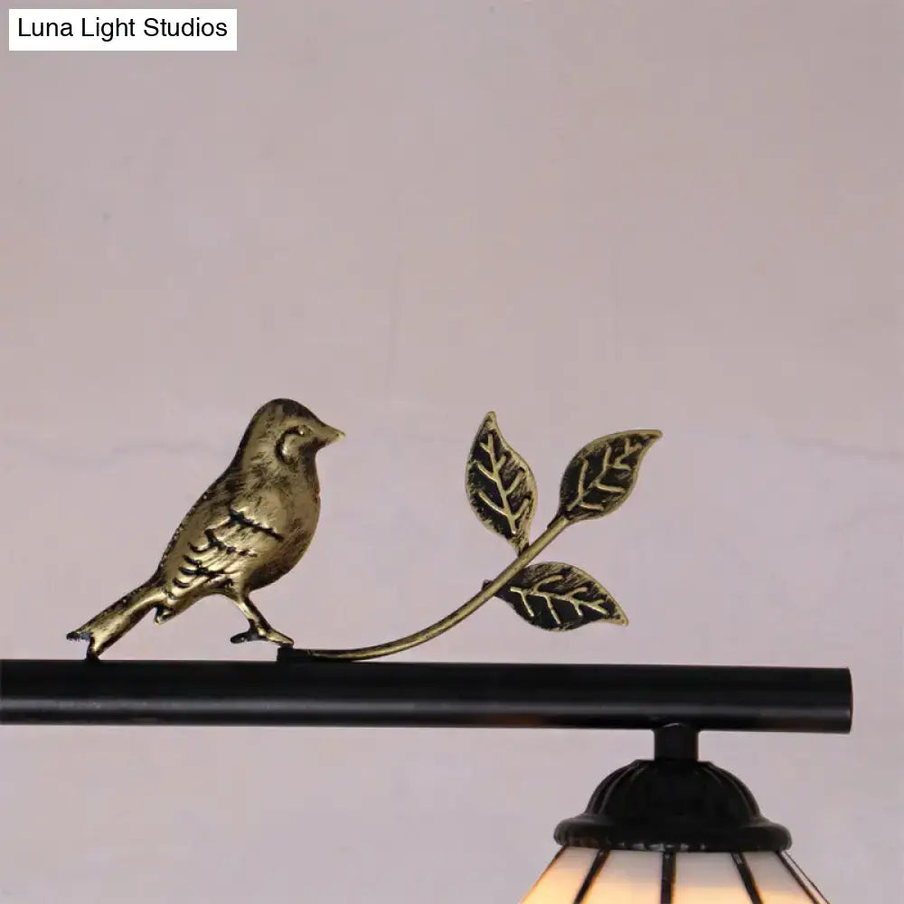 Antique brass curved bird ornament on branch with leaves as part of decorbites™ stylish tiffany pendant light fixture