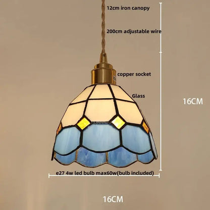Tiffany green and cream stained glass led pendant lamp with brass copper socket for dining room lighting