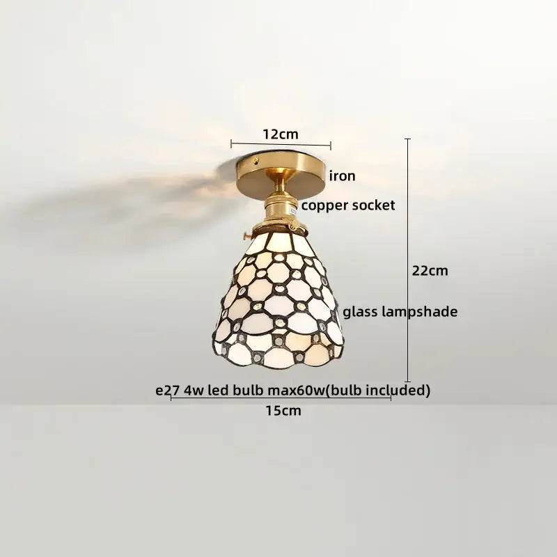 Tiffany-style glass led ceiling lights with cream mosaic lampshade and copper socket for living room ceiling lights