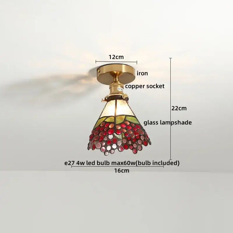 Tiffany green fish scale glass led ceiling lights featuring a decorative stained glass pendant with copper socket and iron mounting