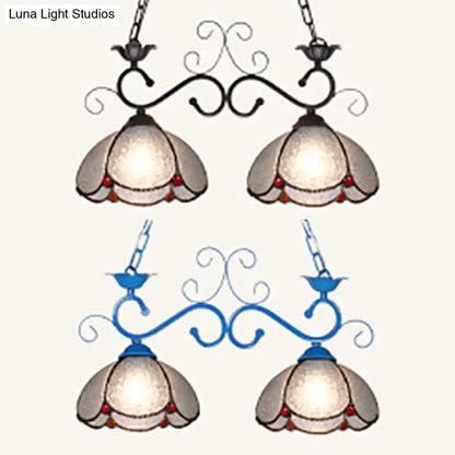 Decorbites™ black and blue wrought iron scalloped edged island light fixture with stained glass lampshades 220v-240v