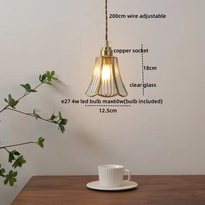 Tiffany stained glass copper led pendant lamp with brass frame clear glass shade and e27 led bulb for dining room lighting