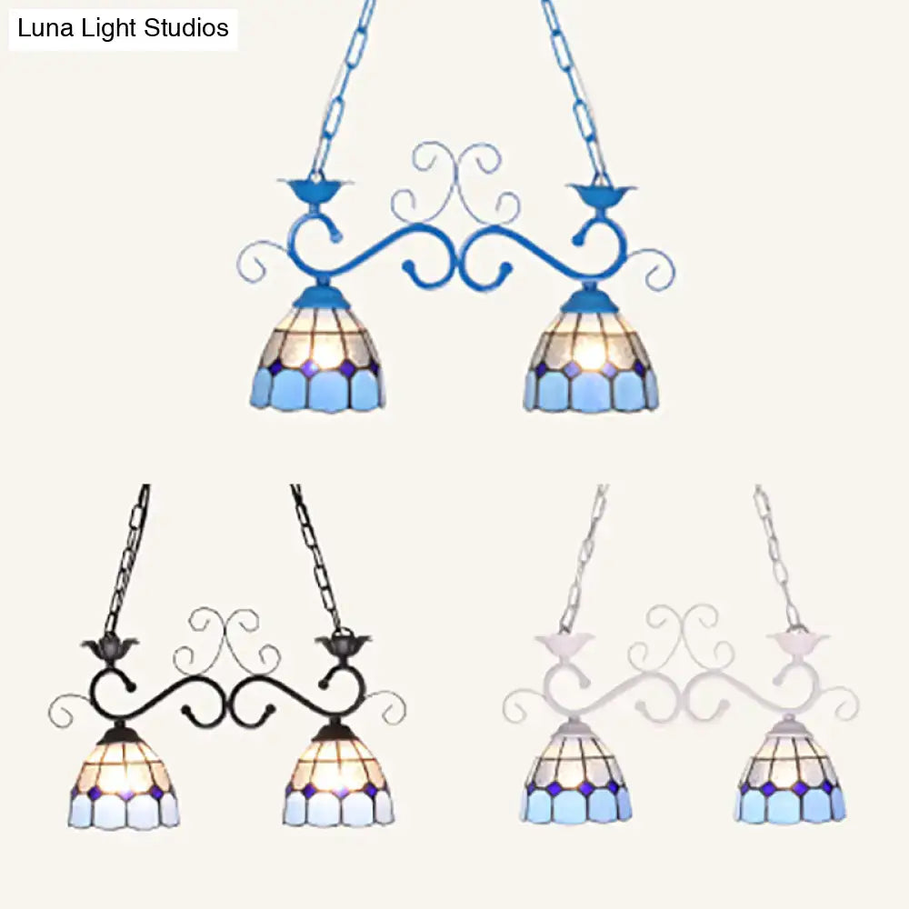 Decorbites stainless glass island lighting dome shade tiffany style hanging lamp in black blue white with ornate frame