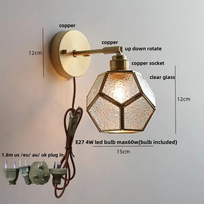 Copper wall sconce with faceted clear glass shade and adjustable arm for decorbites colorful square glass wall lights