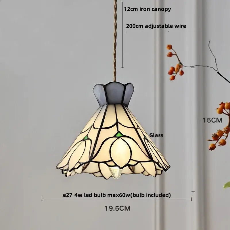 Tiffany style cream butterfly glass flower led pendant lamp with floral design iron canopy for bedroom decorbites butterfly glass