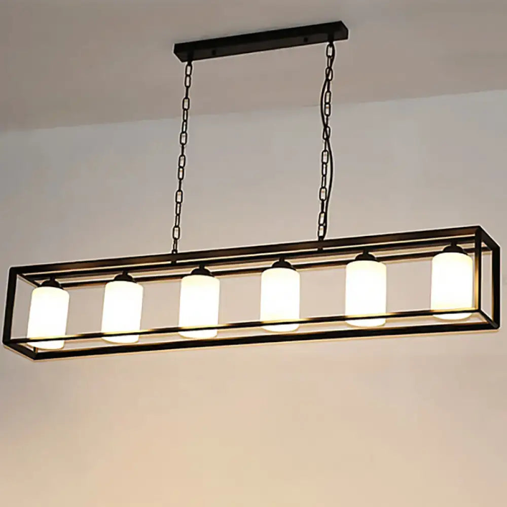 Decorbites traditional black metal rectangular pendant light with five opal glass frosted cylinders for island use