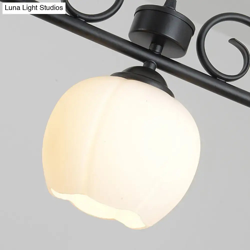 Decorbites traditional black wrought iron island lighting fixture with frosted white glass globe shade for dining room