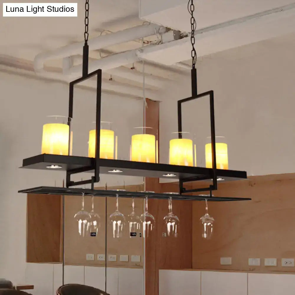 DecorBites traditional black marble pendant light with five heads cylinder island shades and metal wine glass rack