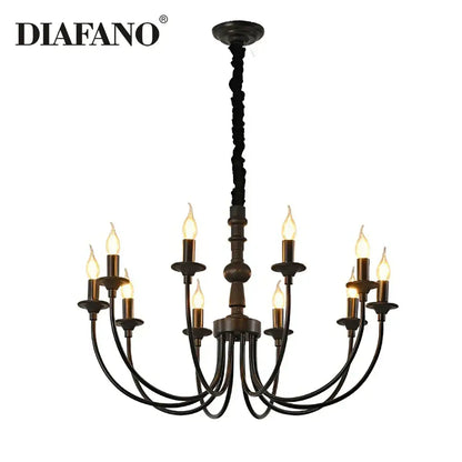 Diafano black metal chandelier with nine candle-style heads pendant lights in dark bronze finish for dining room decorbites