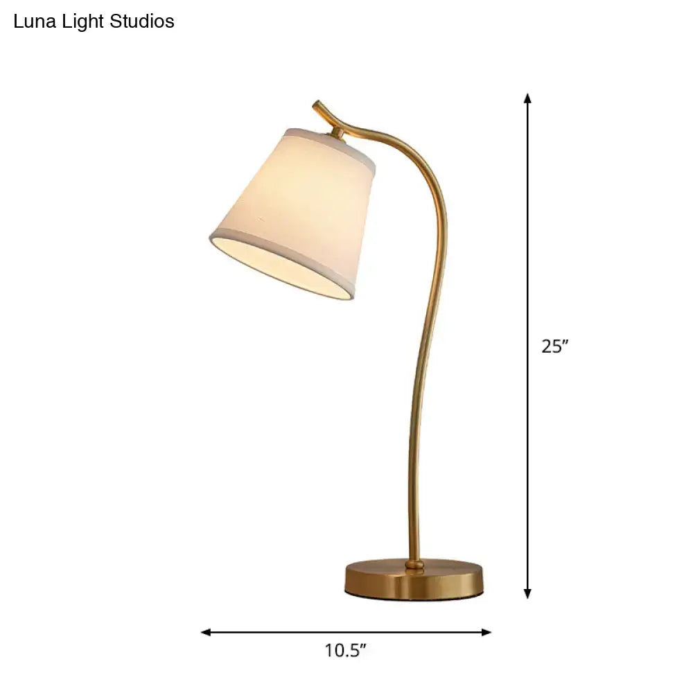 Decorbites™ brass single fabric bedside lamp with traditional bucket table shade in beige for led incandescent fluorescent use