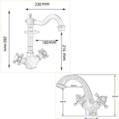 Traditional gold vessel sink basin faucet with antique brass finish and dual ornate cross handles for bathroom decorbites gold vessel