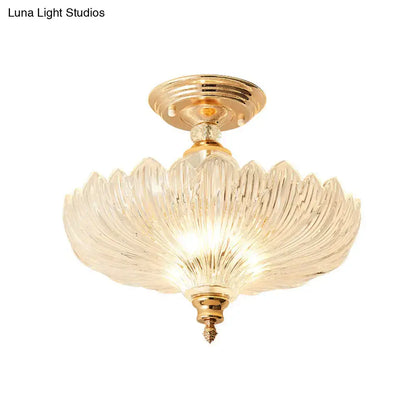 Decorbites traditional crystal ceiling light with scalloped gold finish and lotus ribbed glass shade e26 e27 compatible