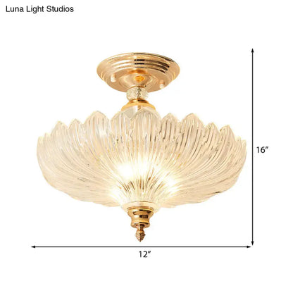 Decorbites traditional crystal ceiling light with gold metal base and translucent scalloped glass shade for dining room e26 e27