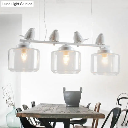 Decorbites traditional white bird-themed pendant light with clear glass shades and metallic fixtures for dining room decor