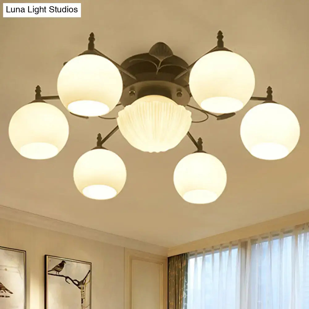 Vintage style decorbites™ semi mount bubble shade living room ceiling light with five frosted glass shades on black frame in 220v-240v