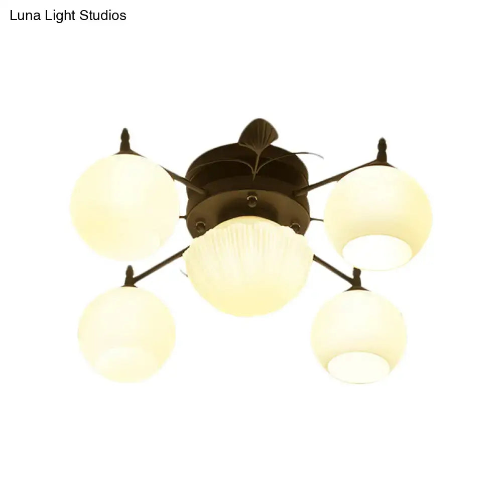 Decorbites semi mount bubble shade living room ceiling light with dark bronze fixture and five frosted glass globes 220v-240v