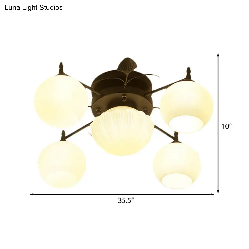 Dark bronze ceiling fan with five frosted glass globe shades for bubble shade living room in 220v-240v 110v-120v use