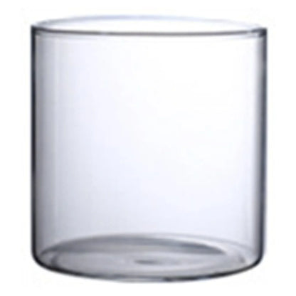 Clear cylindrical glass hydroponic vase with smooth transparent surface and rounded rim for minimalist decor and gifts