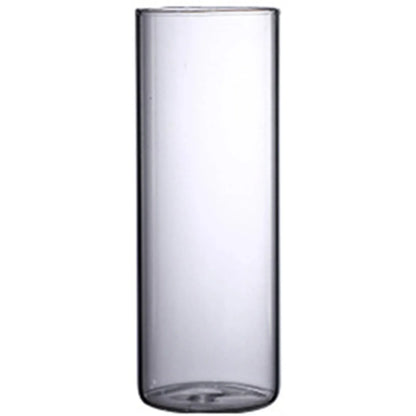 Clear cylindrical glass vase with smooth transparent surface and rounded edges for hydroponic plants and flowers
