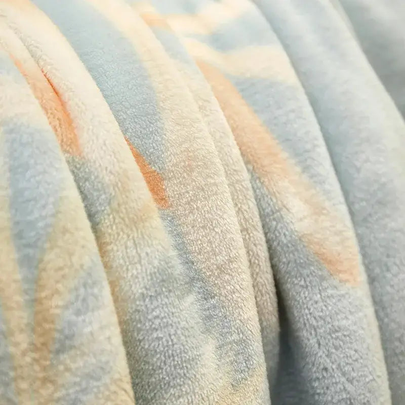 Soft plush tropical leaf light blue cozy flannel blanket with peach stripes for bedroom decorbites cozy flannel throw