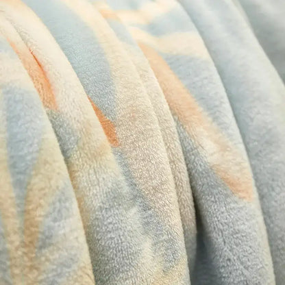 Soft plush tropical leaf light blue cozy flannel blanket with peach stripes for bedroom decorbites cozy flannel throw