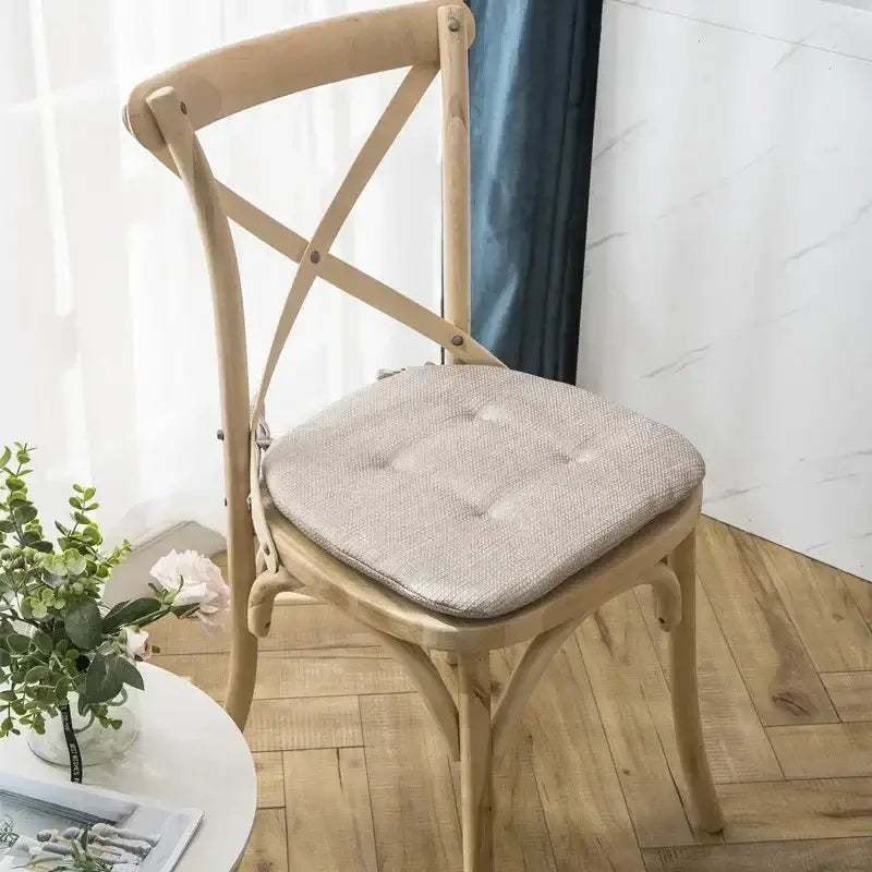 Beige tufted fabric chair cushion with woven texture designed for decorbites dining chair and dining chair cushions use