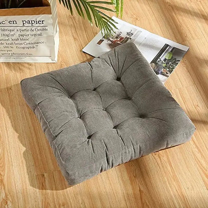 Gray tufted corduroy floor seat cushion from decorbites designed for living room and yoga mat use