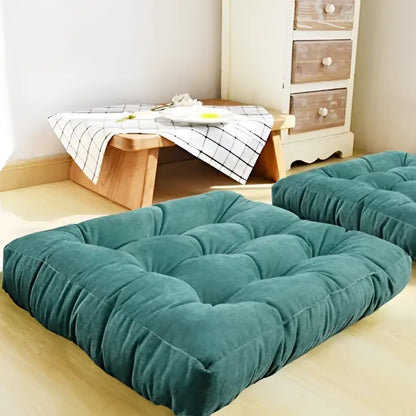 Teal corduroy floor seat cushion with tufted square design for decorbites corduroy floor seating and yoga mat use
